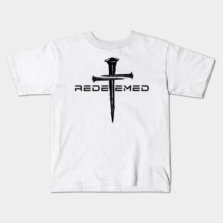 Redeemed Black 3 Nail Cross, Unisex Christian Cotton T-Shirt, Stylish Black Imagery, Trendy Spiritual Shirt, Christian Apparel, Comy, Soft Kids T-Shirt